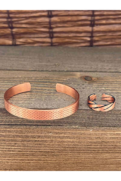 Rupen Kraft حجم قابل للتعديل طقم خاتم سوار من النحاس النقي طقم خاتم من النحاس