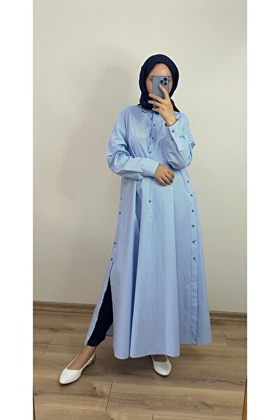 Butik Yanları Düğmeli Uzun Gömlek