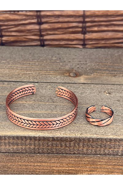 Rupen Kraft Adjustable Measure Pure Copper Bracelet Ring Set Copper Bracelet Copper Ring Set