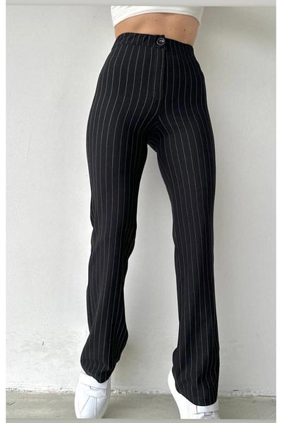 DeFacto pantaloni cu dungi negre si maro foarte bun