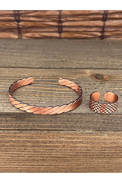 Rupen Kraft حجم قابل للتعديل طقم خاتم سوار من النحاس النقي طقم خاتم من النحاس