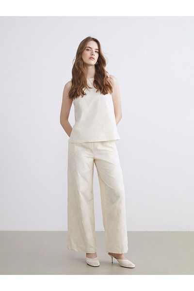 LC Waikiki Quality Parts from Celebi Store |   Ecru Elastic Waist Self Patterned Women's Trousers