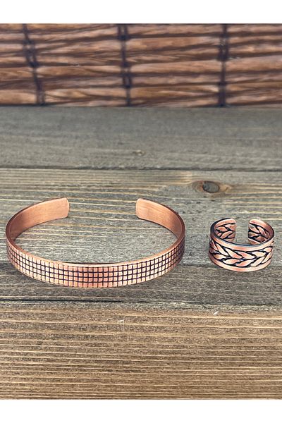 Rupen Kraft Adjustable Measure Pure Copper Bracelet Ring Set Copper Bracelet Copper Ring Set
