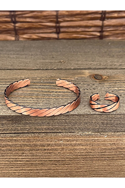 Rupen Kraft حجم قابل للتعديل طقم خاتم سوار من النحاس النقي طقم خاتم من النحاس