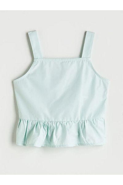 LC Waikiki Lcw Kids Turquoise Square Neck Girls Blouse and Shorts