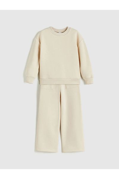 LC Waikiki Lcw eco beige bicycle collar girl's tracksuit set