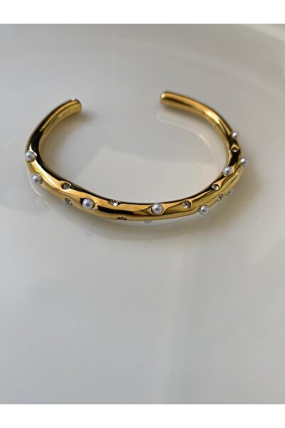 Velena Jewelry İncili Taşlı Kelepçe Bileklik