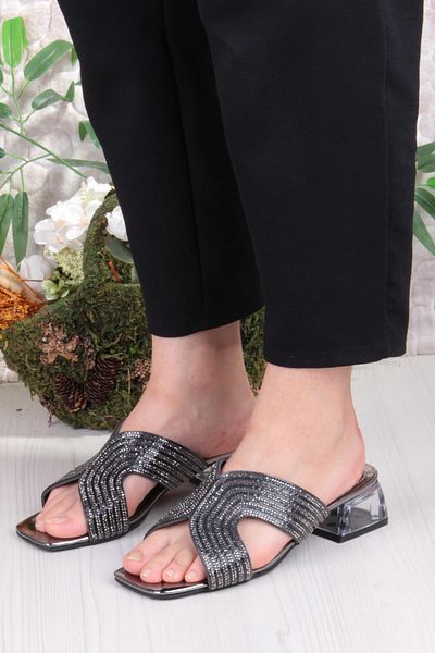 fort Ares 1694 Platinum Stone Daily Wear Evening Dress Transparent Heel Women's Slippers