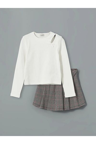 LC Waikiki Lcw Kids Ecru Crew Neck Girls T-Shirt and Shorts Skirt
