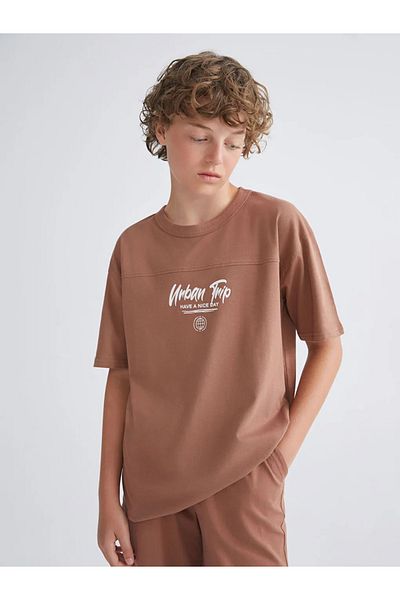 LC Waikiki Lcw Kids Brown Crew Neck Boy's T-Shirt and Shorts