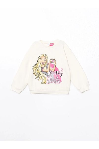 LC Waikiki Lcw Kids Ecru Barbie Printed Girl's Sweatshirt and Leggings Pants 2'Li
