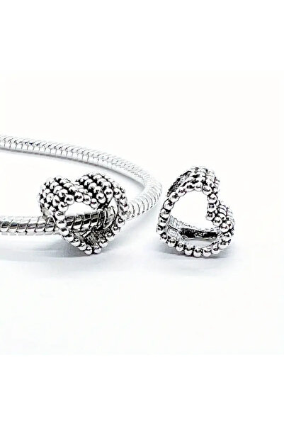 Singularis Kadın Gümüş Renk Kalpli Boncuk Charm – Bileklik & Kolye Uyumlu