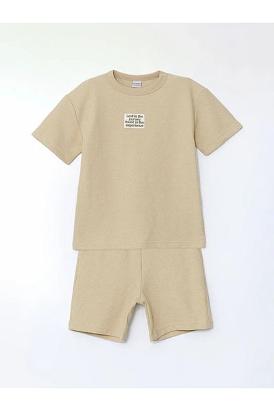 LC Waikiki Lcw Kids Beige Crew Neck Boys T-Shirt and Shorts