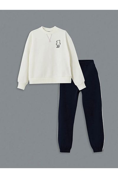 LC Waikiki Lcw Kids Ecru Crew Neck Girls' Thick Tracksuit Set