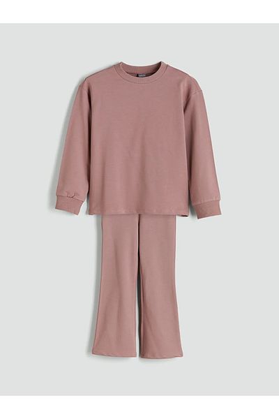 LC Waikiki Lcw Eco Brown Crew Neck Girls Sweatshirt and Leggings