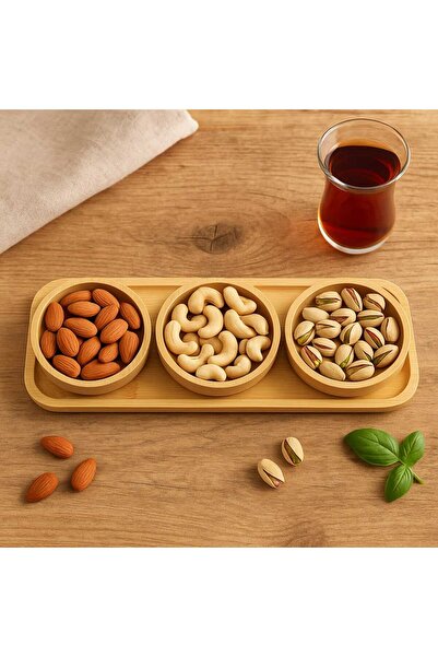 Dekorasyaa وعاء بسكويت وفطور متعدد الأغراض من الخيزران - مع صينية تقديم - 3 م...