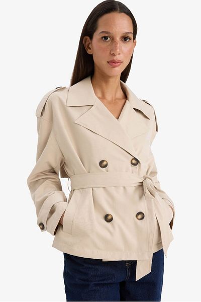 DeFacto New Season Regular Fit Short Trench Coat with Pockets and Belt