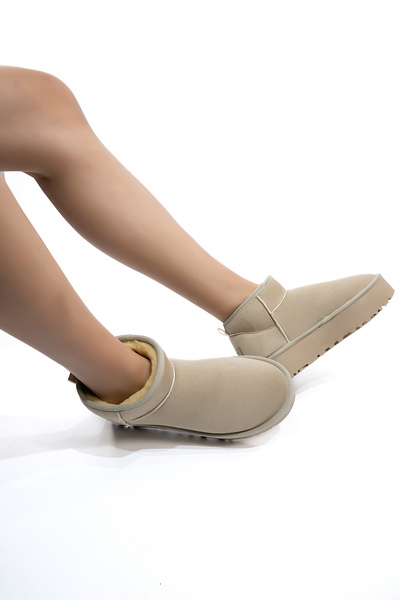 Morlex KADIN BEJ SÜET İÇİ KÜRKLÜ KALIN TABAN TOPUKLU BİLEKTE KISA KADIN BOT & BOOTİE