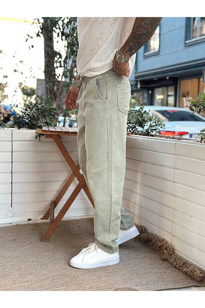 manch collection Baggy Jeans with Drawstring Waist Green