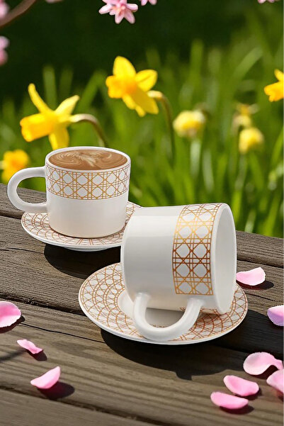 Home طقم فناجين قهوة سيراميك كبير الحجم مزدوج مطلي بالذهب من أورورا لشخصين