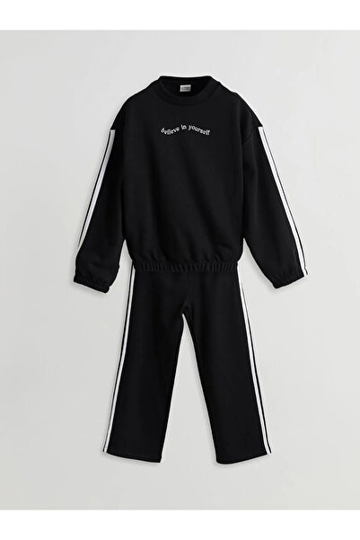 LC Waikiki Lcw Kids Black Crew Neck Girls Tracksuit Set