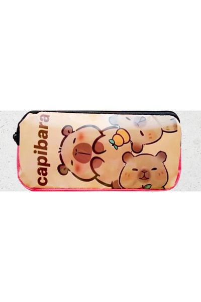 DerinHome Capybara Character Printed Double-Eyed Pen Holder Pencil Case Bag