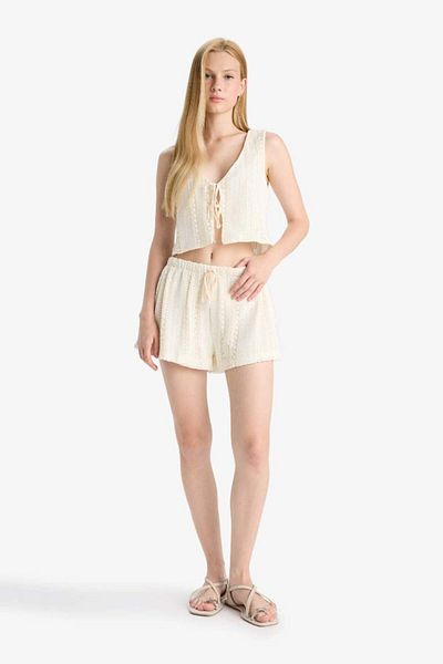 DeFacto New Season Coool Loose Fit V-Neck Knitwear Look Front Tie Sleeveless Blouse