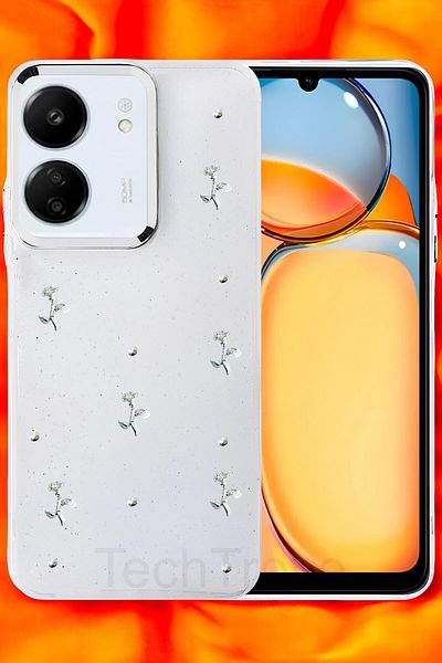 TechTrove حافظة هاتف Xiaomi Redmi 13C غطاء سيليكون شفاف لامع بتصميم لاصق لامع