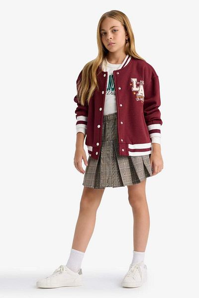 DeFacto New Season Girls' Plaid Pleated School Skirt with Elastic Waist