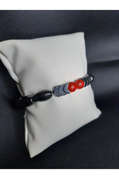 MRYart Red Agate Stone and Metallic Smoked Onyx Stone Unisex Bracelet