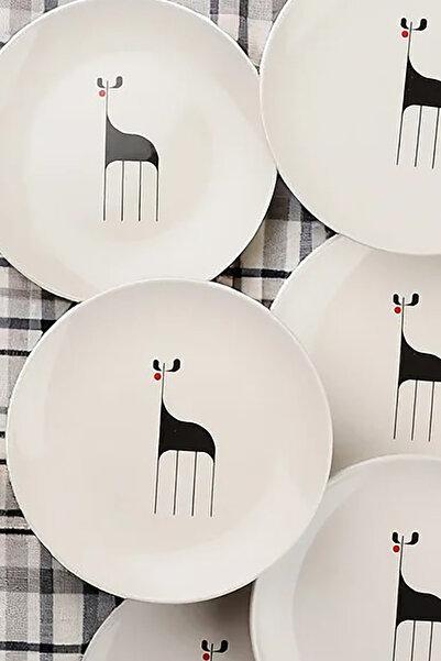 Home Deery 6 Piece Ceramic 21 cm Deer Pattern Cake Plate White
