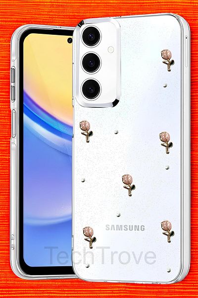 TechTrove حافظة سامسونج جالاكسي A15 4G غطاء سيليكون شفاف لامع مع تصميم ملصق لامع