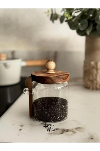 Luca Mia Glass Jar with Acacia Spoon (450 ml)