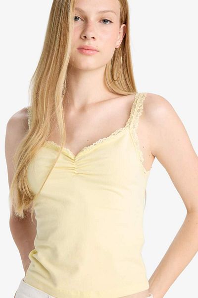 DeFacto Noul sezon Coool Tricou din bumbac pieptănat cu guler din dantelă