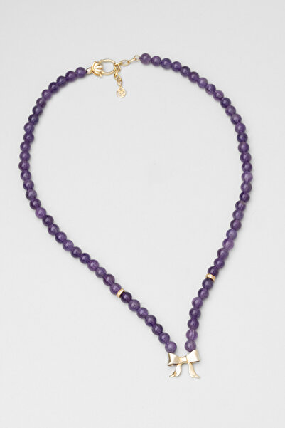 So CHIC... Lavanta 18 Ayar Sarı Altın Kaplama 47 Cm Gümüş Kolye