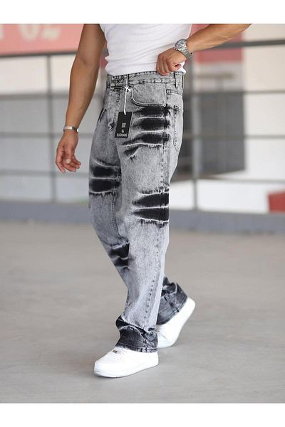 Z1MAN Gray Black Striped Baggy Trousers