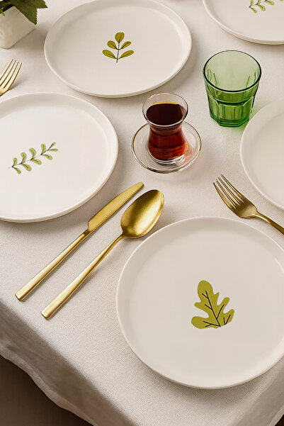 Home Leafy 6 Piece Ceramic 21 cm Leaf Patterned Cake Plate White