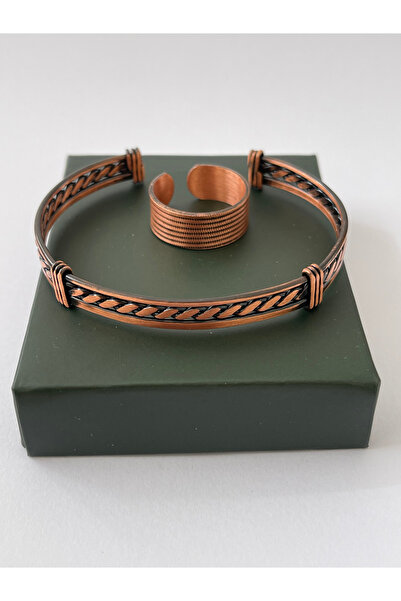 Rupen Kraft Unisex adjustable 100% pure copper bracelet stylish copper ring combination handmade bracelet ring