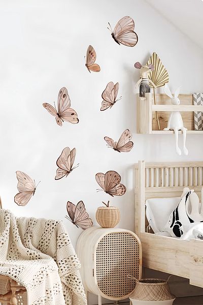Grafikup Butterfly Wall Sticker Set - Children's Room Bohemian Color Butterfly Wall Decor Set