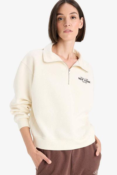DeFacto New Season Regular Fit Half Zipper Printed Thick Sweatshirt