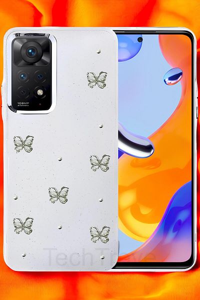 TechTrove حافظة هاتف Xiaomi Redmi Note 11 Pro غطاء سيليكون شفاف لامع مع تصميم ملصق لامع