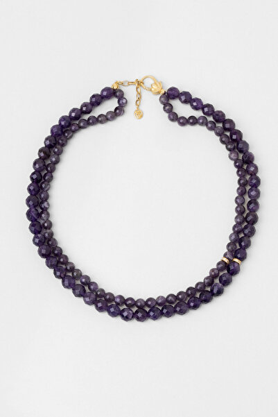 So CHIC... Violet 18 Ayar Sarı Altın Kaplama 43 Cm Gümüş Ametist Kolye
