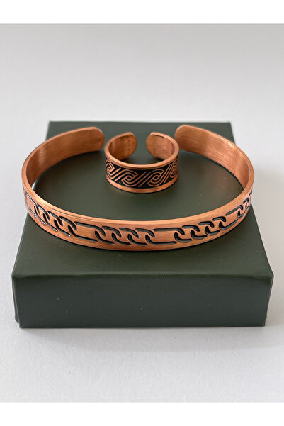 Rupen Kraft Unisex adjustable 100% pure copper bracelet stylish copper ring combination handmade bracelet ring