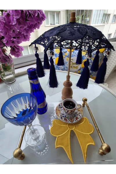 Agbtrend Masaüstü Lacivert Dantelli Dekoratif Sunum Bali Şemsiyesi