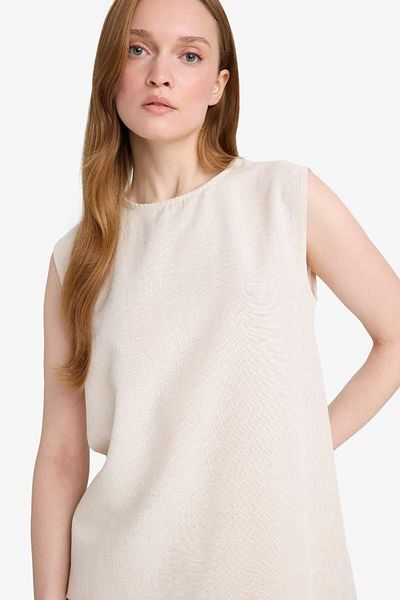 DeFacto New Season Regular Fit Crew Neck Basic Plain Linen Blended Sleeveless Tunic