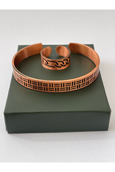 Rupen Kraft Unisex adjustable 100% pure copper bracelet stylish copper ring combination handmade bracelet ring