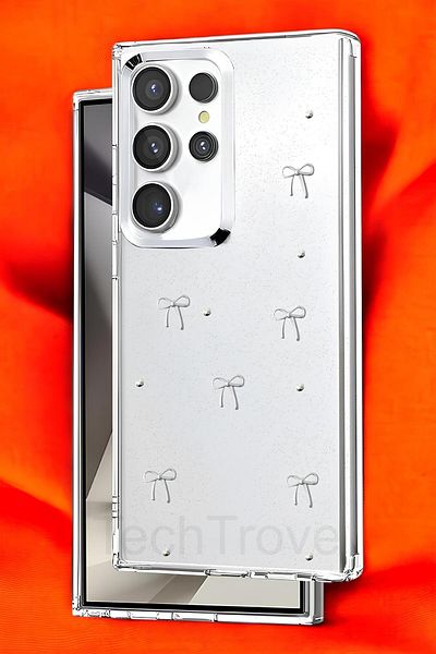 TechTrove حافظة Samsung Galaxy S25 Ultra غطاء سيليكون شفاف لامع بتصميم لاصق لامع