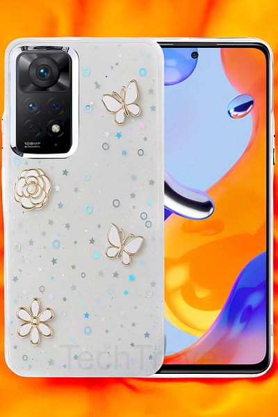 TechTrove حافظة هاتف Xiaomi Redmi Note 11 Pro غطاء سيليكون شفاف لامع مع تصميم ملصق لامع