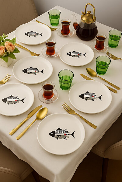 Home Marino 6 Piece Ceramic 21 cm Fish Patterned Cake Plate White