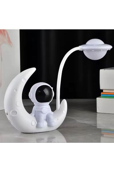 Coverzone Ayda Oturan Astronot Tasarımlı Masa Ve Gece Lambası Dekoratif Hediy...